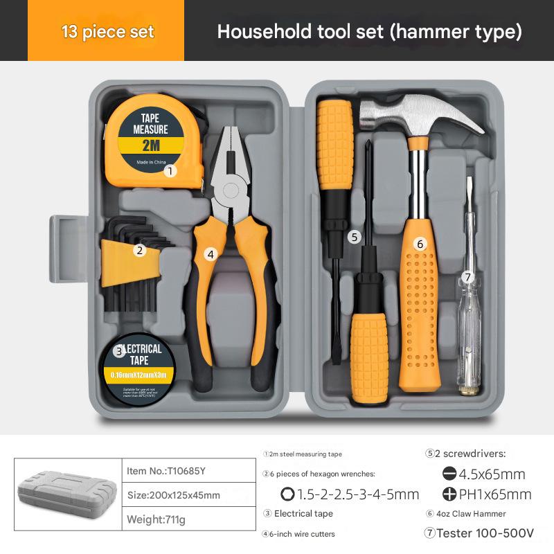 13-Piece Essential Household Tool Kit - Compact Home Repair &amp; DIY Set with Storage Case(yellow)