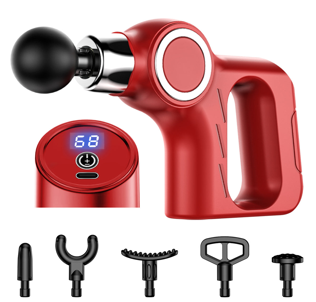 Professional Deep Tissue Percussion Massage Gun - 30 Speeds, 6 Heads &amp; LCD Touch Screen(red)