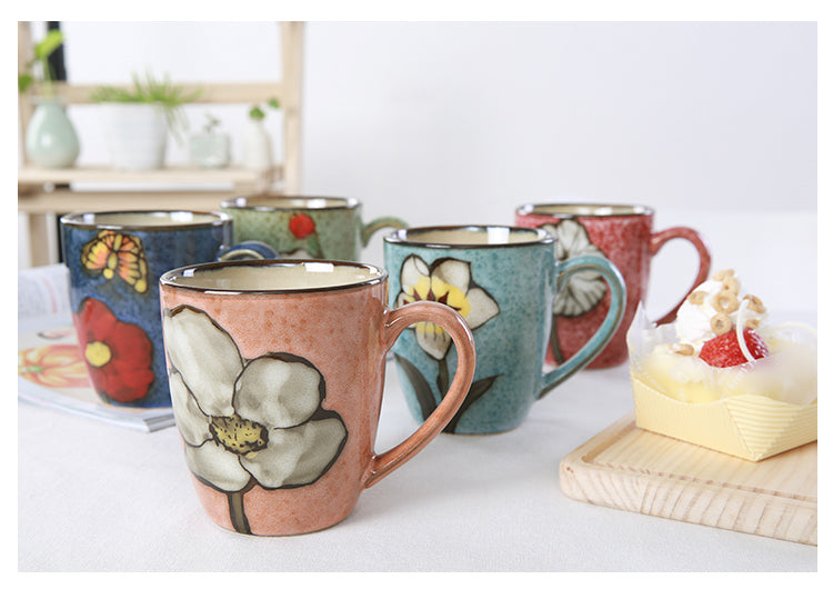 Artisanal Hand-Painted Floral Ceramic Mug - 350ml (Blind Box - 1 of 5 Styles Sent Randomly)