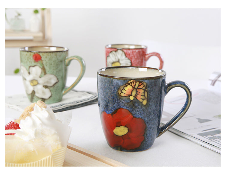Artisanal Hand-Painted Floral Ceramic Mug - 350ml (Blind Box - 1 of 5 Styles Sent Randomly)