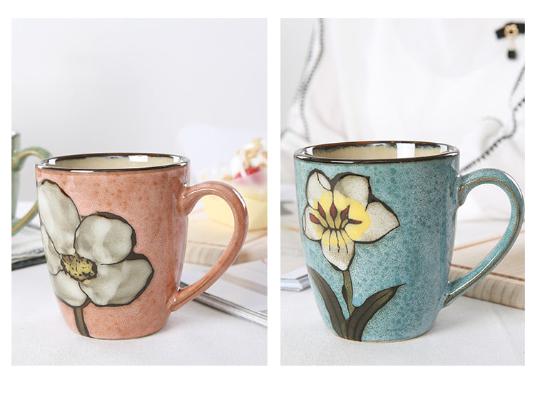 Artisanal Hand-Painted Floral Ceramic Mug - 350ml (Blind Box - 1 of 5 Styles Sent Randomly)