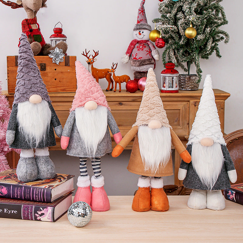 Retractable Leg Christmas Gnome Plush - Adjustable Standing Holiday Decoration(Grey)