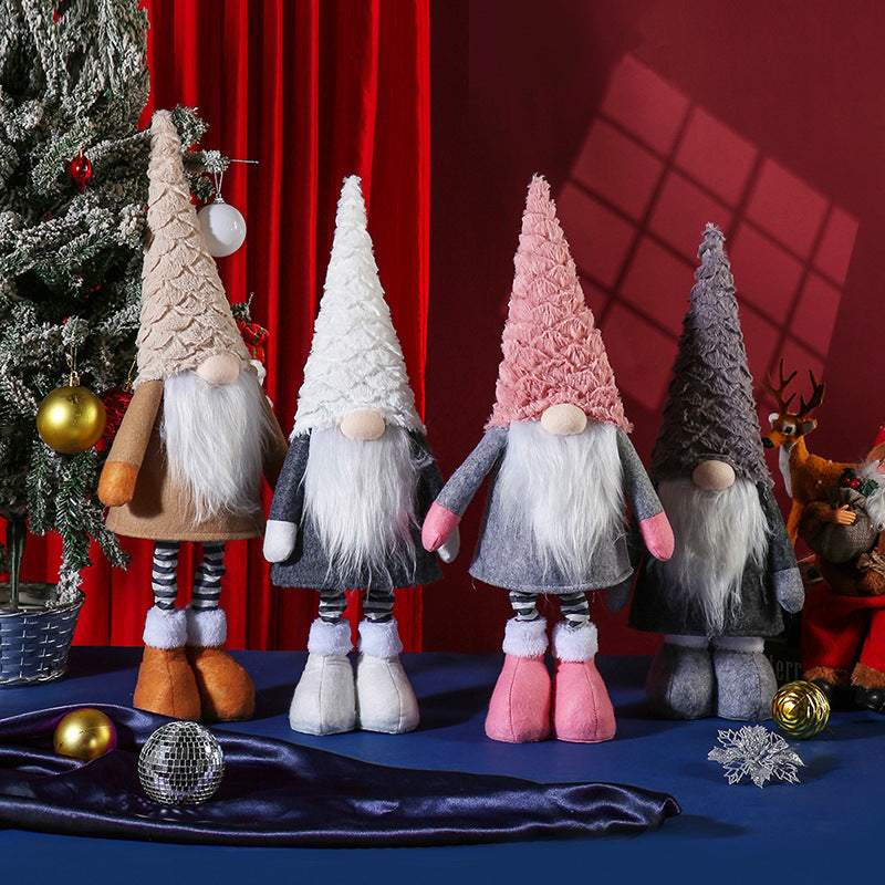 Retractable Leg Christmas Gnome Plush - Adjustable Standing Holiday Decoration(white)