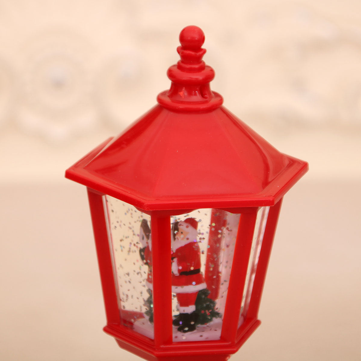 Festive LED Christmas Snow Globe Lantern - Glittering Tabletop Decoration with Santa/Snowman Scene, Dual Power(red)