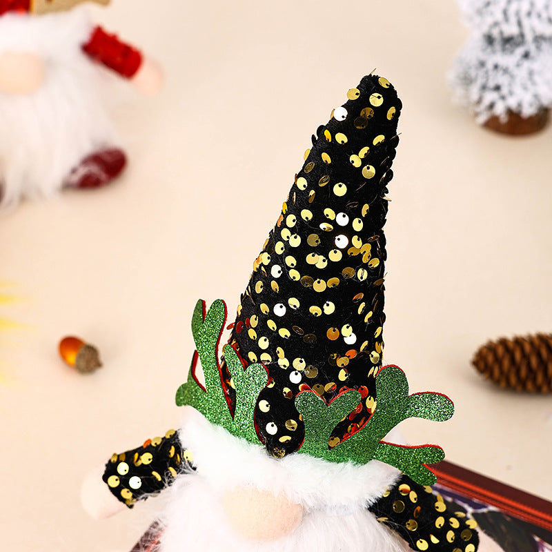 Light-Up Christmas Gnome Plush Doll with Sequin Hat & Antlers - Festive LED Tabletop Decoration(silver)