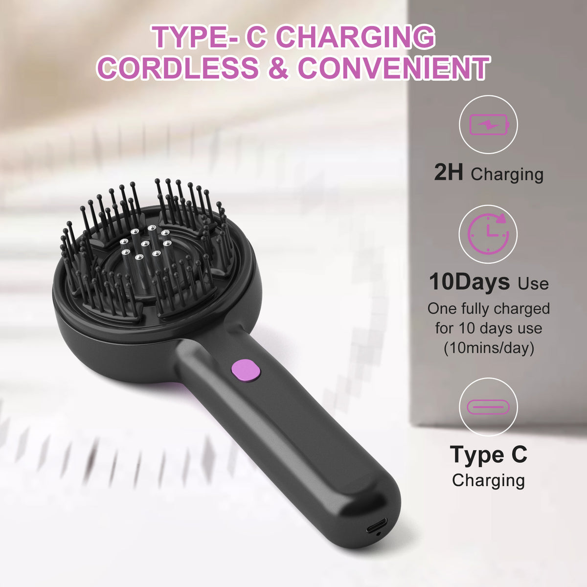 Electric Scalp Massager & Essential Oil Applicator Brush - 360 Kneading, 3 Modes, USB-C Rechargeable(grey)