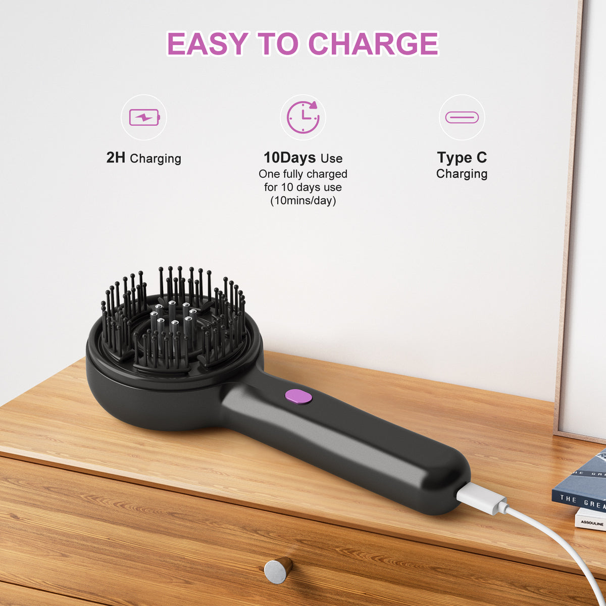 Electric Scalp Massager & Essential Oil Applicator Brush - 360 Kneading, 3 Modes, USB-C Rechargeable(grey)