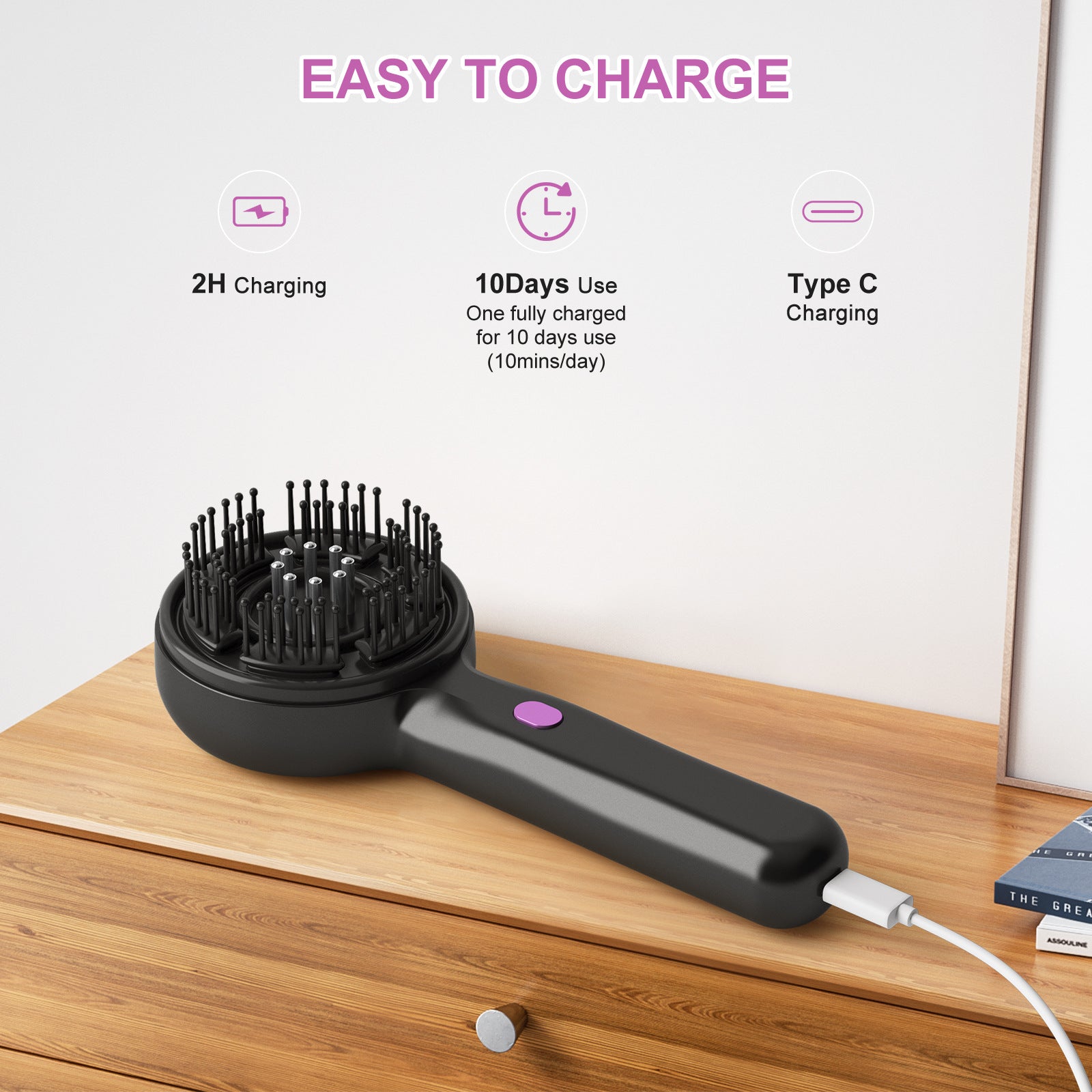 Electric Scalp Massager & Essential Oil Applicator Brush - 360 Kneading, 3 Modes, USB-C Rechargeable(black)