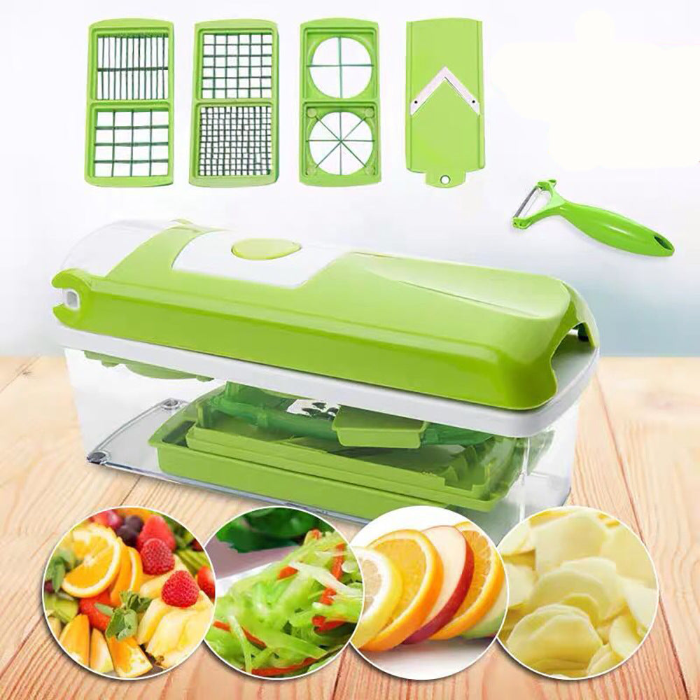 Multi-Functional Vegetable Chopper &amp; Slicer Set - Dicer, Grater with Food Container &amp; Peeler(green)