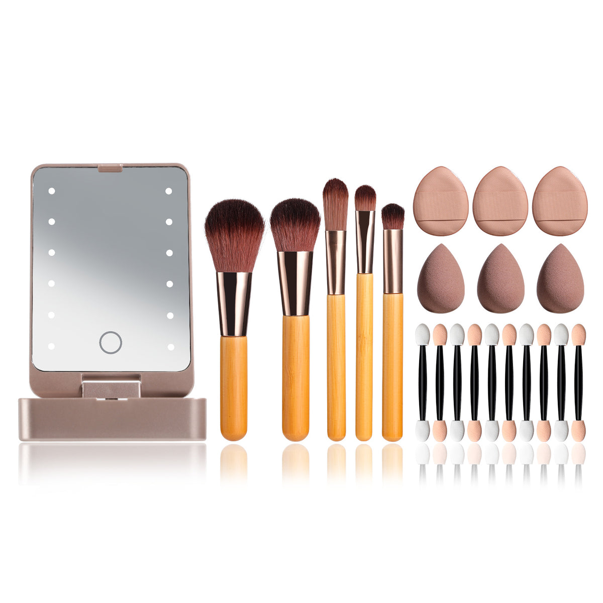 All-in-One Portable Makeup Brush Kit with LED Mirror Travel Case, Sponges &amp; Applicators(pink)