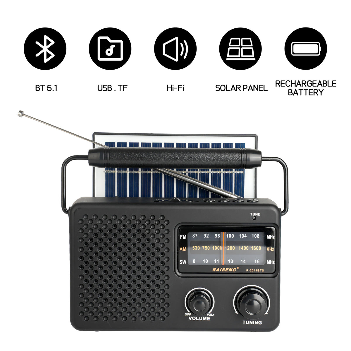 Portable Solar Powered 3-Band AM/FM/SW Radio with Bluetooth Speaker & Multiple Charging Options(black)
