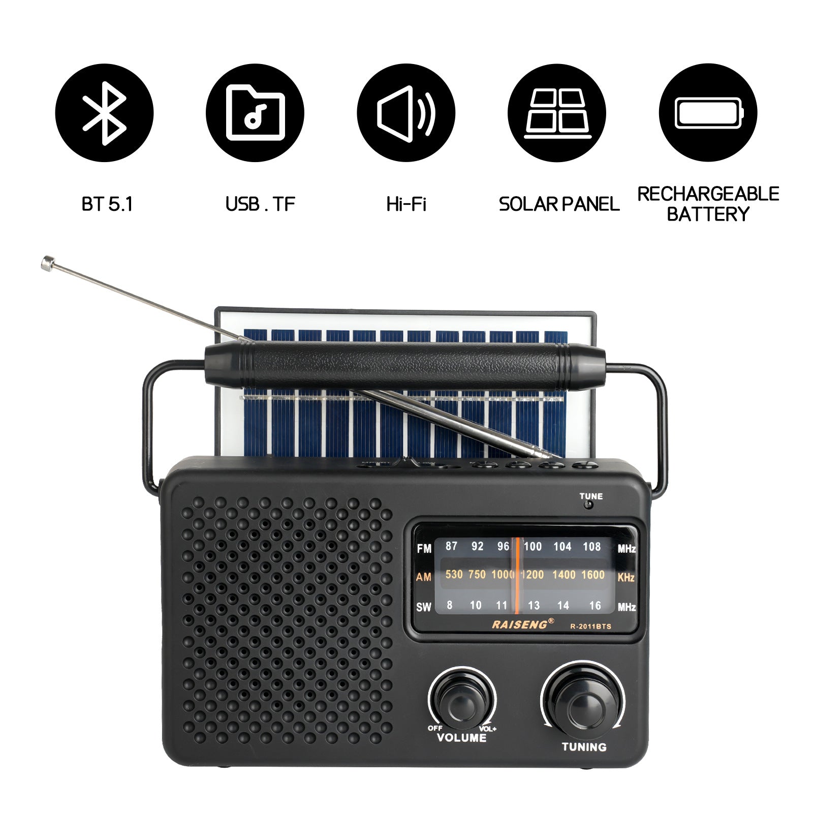 Portable Solar Powered 3-Band AM/FM/SW Radio with Bluetooth Speaker & Multiple Charging Options(black)
