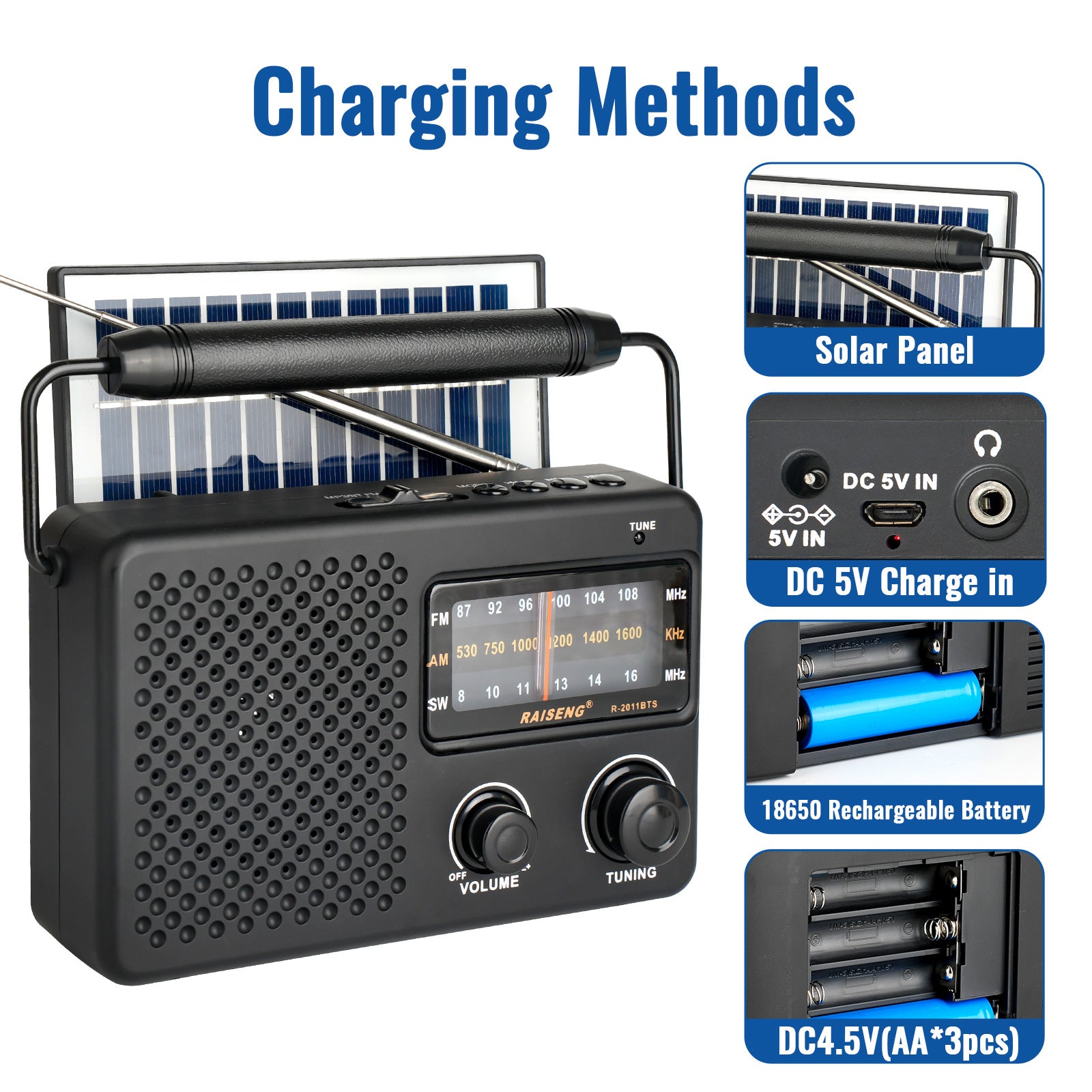 Portable Solar Powered 3-Band AM/FM/SW Radio with Bluetooth Speaker & Multiple Charging Options(black)