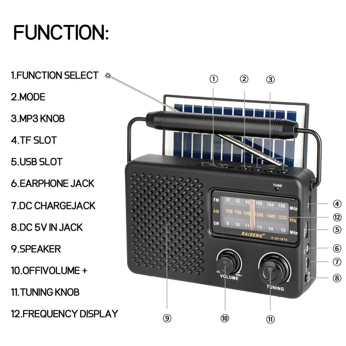 Portable Solar Powered 3-Band AM/FM/SW Radio with Bluetooth Speaker & Multiple Charging Options(black)