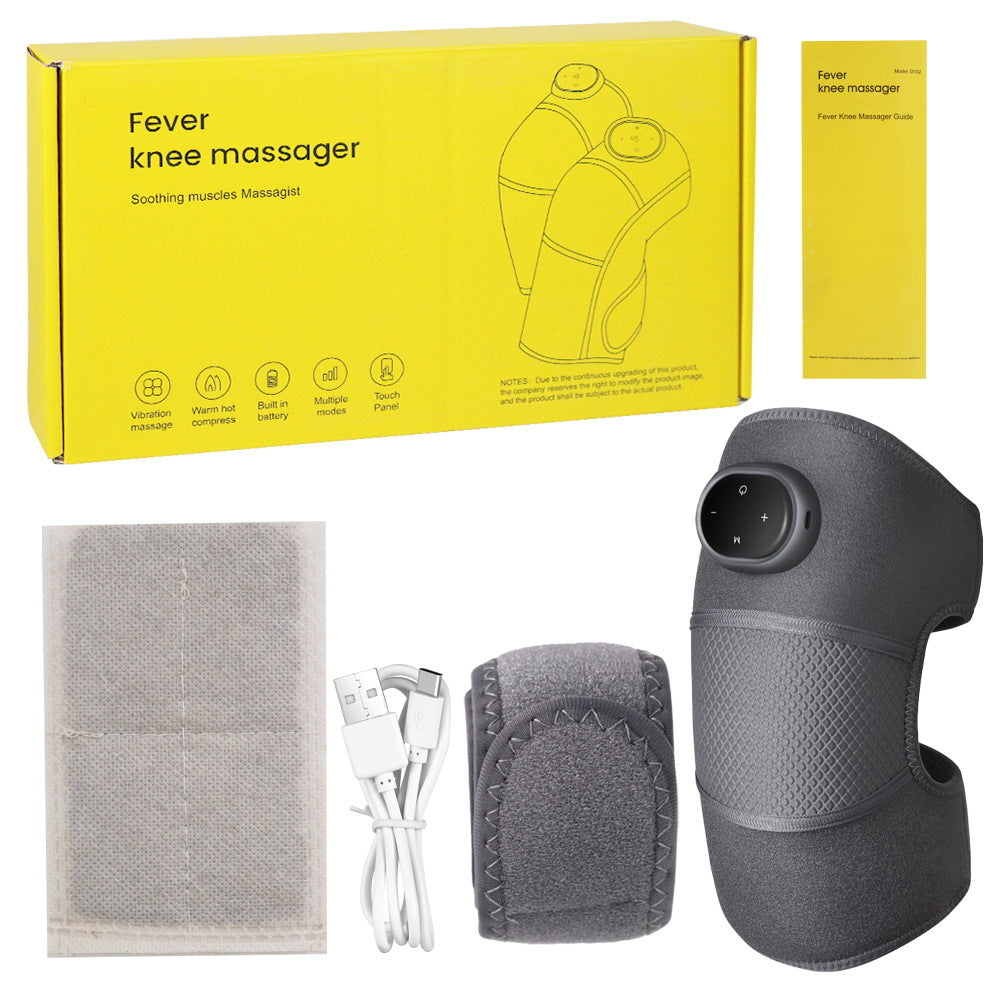 Rechargeable Heated Knee Massager Brace with Vibration &amp; Adjustable Straps(Grey)