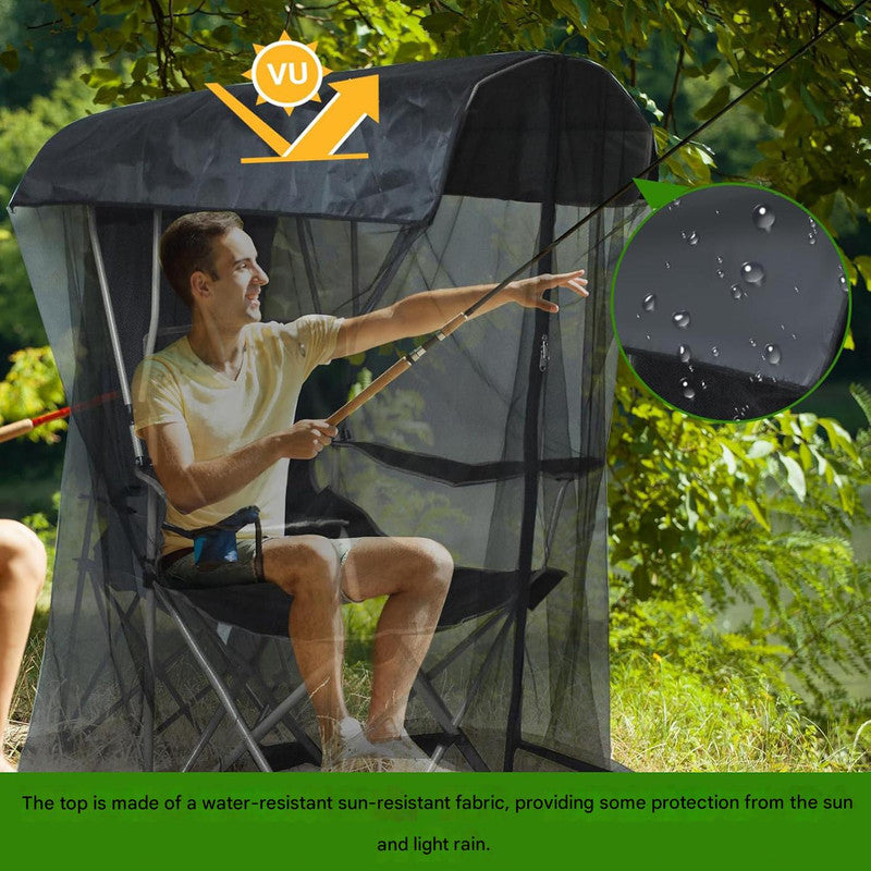 Portable Outdoor Chair Cover with Mosquito Net & Sun Canopy - UV & Water-Resistant Shelter for Camping & Fishing(black 82*89*160CM)