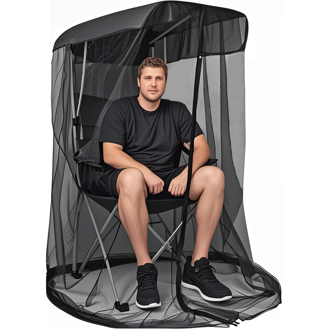 Portable Outdoor Chair Cover with Mosquito Net &amp; Sun Canopy - UV &amp; Water-Resistant Shelter for Camping &amp; Fishing(black 155*125*205CM)