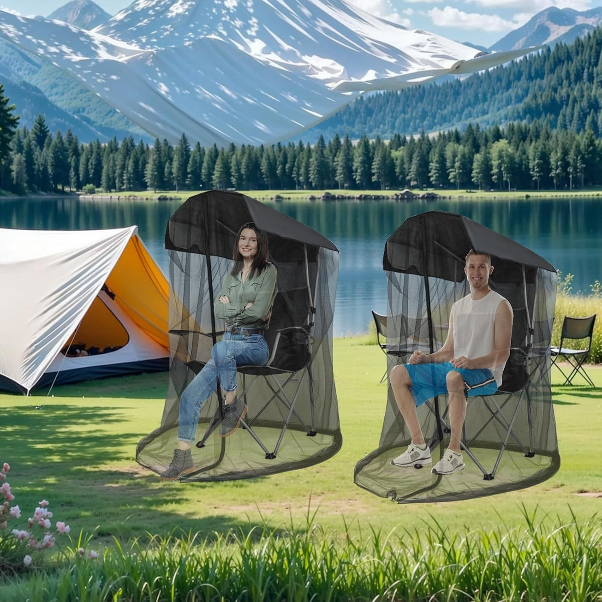 Portable Outdoor Chair Cover with Mosquito Net & Sun Canopy - UV & Water-Resistant Shelter for Camping & Fishing(black 155*125*205CM)