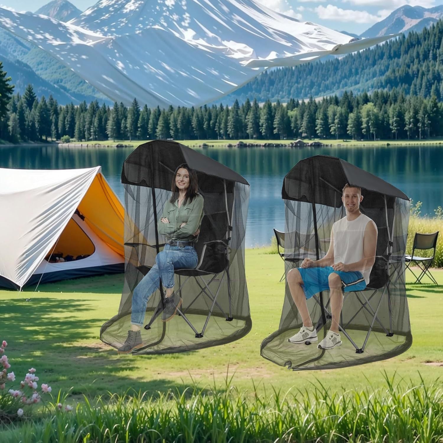 Portable Outdoor Chair Cover with Mosquito Net & Sun Canopy - UV & Water-Resistant Shelter for Camping & Fishing(black 155*125*205CM)