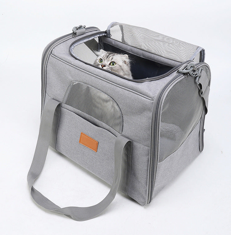 Foldable Soft-Sided Pet Carrier for Travel - Fits Cats & Small Dogs Under 6kg, with Removable Plush Bed & Shoulder Strap(grey)