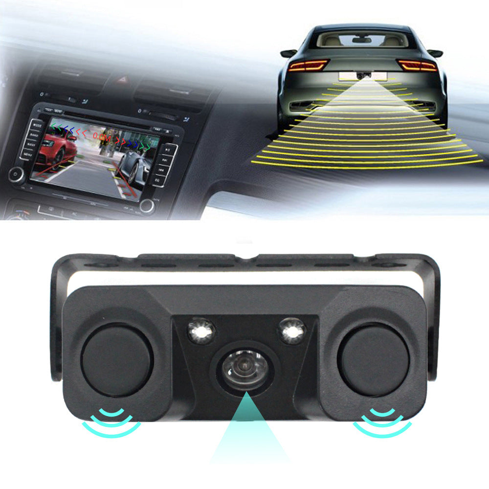 3-in-1 Car Reversing Camera &amp; Parking Sensor System with Monitor - License Plate Frame Mount, Waterproof &amp; Night Vision(black)
