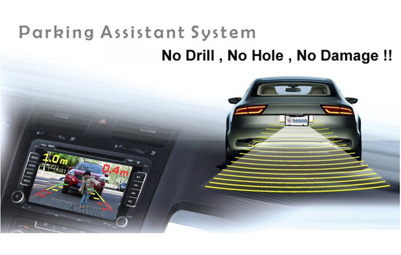 3-in-1 Car Reversing Camera & Parking Sensor System with Monitor - License Plate Frame Mount, Waterproof & Night Vision(black)