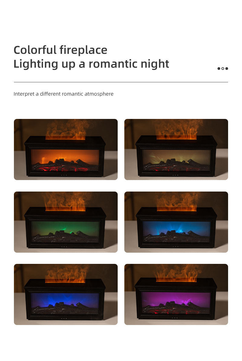 Fireplace Flame Effect Aroma Diffuser & Humidifier with 7-Colour Light, Timer & Remote Control(Light Wood Grain)
