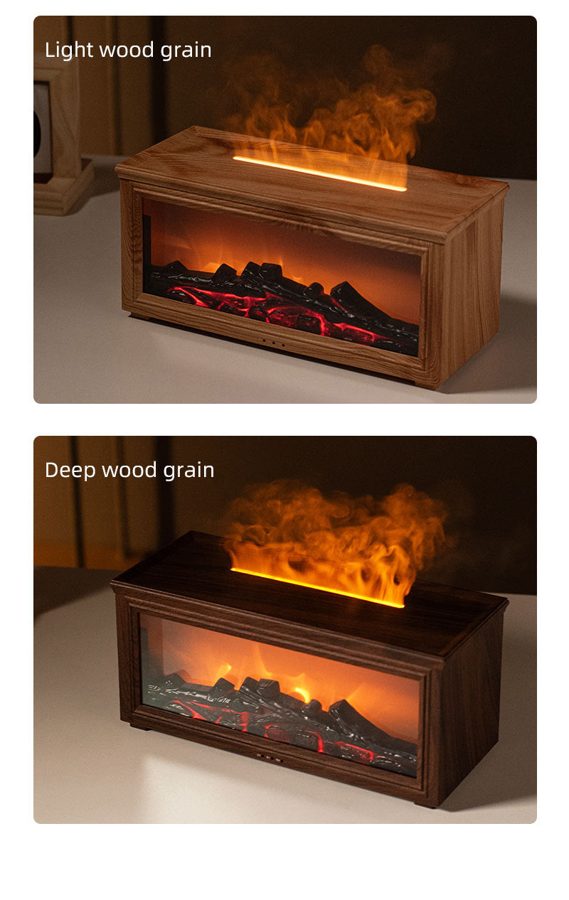 Fireplace Flame Effect Aroma Diffuser & Humidifier with 7-Colour Light, Timer & Remote Control(Light Wood Grain)