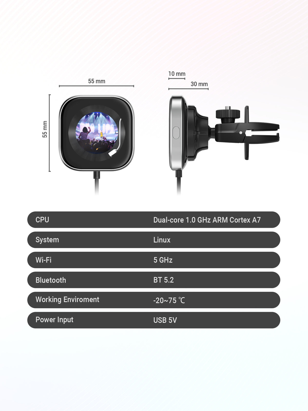 Wireless CarPlay Adapter with 1.6" Multi-Functional Screen, Car Diffuser & 360 Vent Clip(silver)