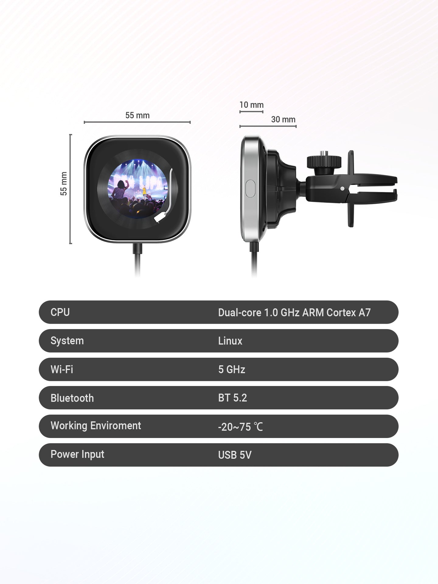 Wireless CarPlay Adapter with 1.6" Multi-Functional Screen, Car Diffuser & 360 Vent Clip(silver)