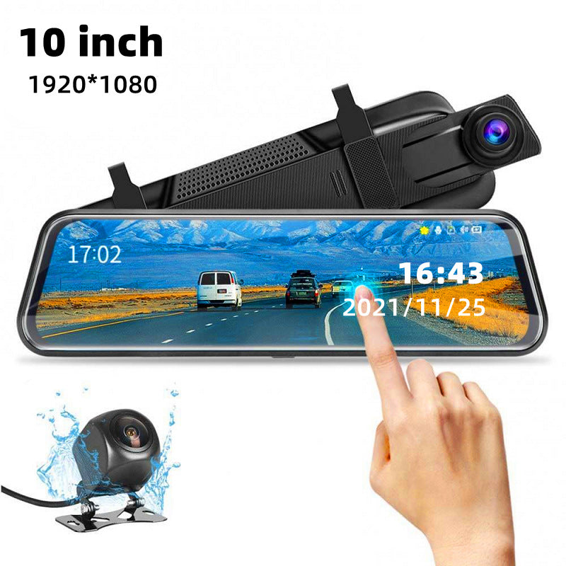 10-Inch Dual Lens Dash Cam Mirror - 1080P FHD Touch Screen Car DVR with Rear Camera, Night Vision &amp; G-Sensor(black)
