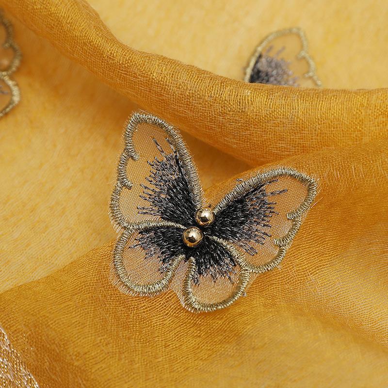 Elegant Butterfly Embroidered Scarf Shawl - Large Soft Silk Blend Wrap for Women(Red)