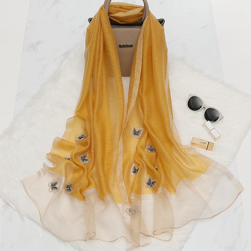 Elegant Butterfly Embroidered Scarf Shawl - Large Soft Silk Blend Wrap for Women(Yellow)