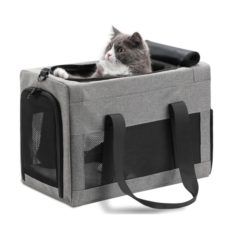 Sturdy &amp; Breathable Pet Carrier for Small Cats &amp; Dogs - Collapsible Travel Bag with Steel Frame, Safety Locks &amp; Sunshade(Grey)