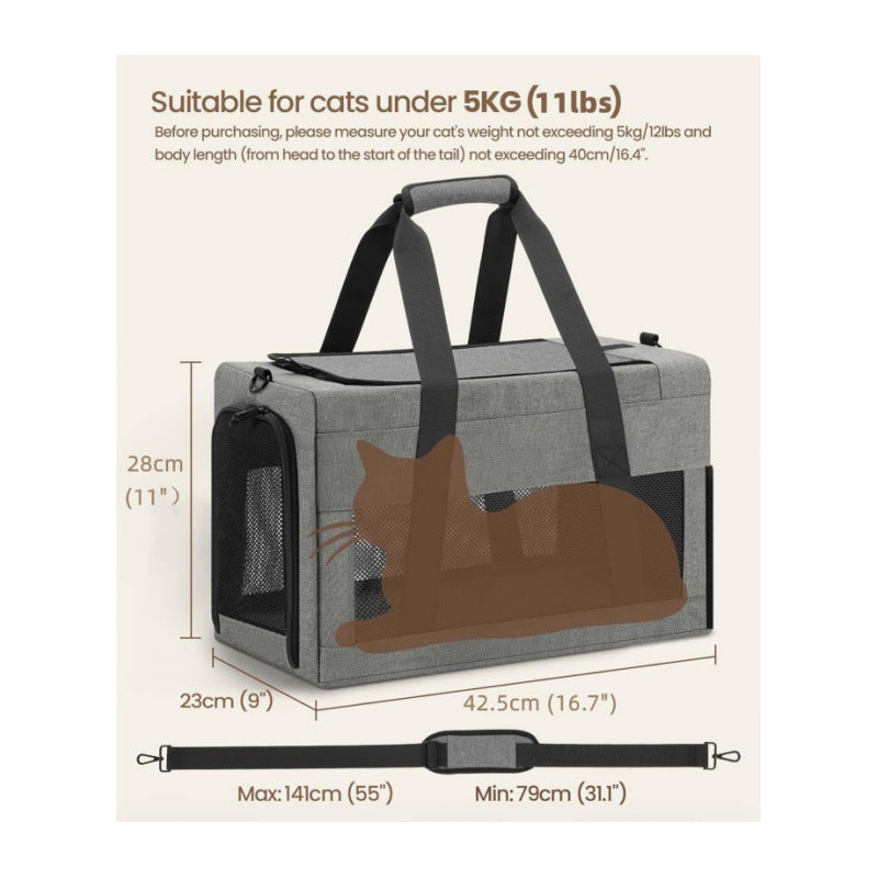 Sturdy & Breathable Pet Carrier for Small Cats & Dogs - Collapsible Travel Bag with Steel Frame, Safety Locks & Sunshade(Grey)