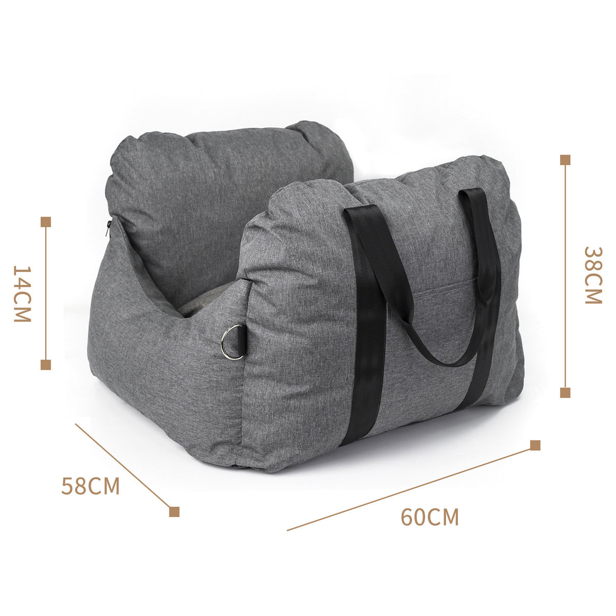 2-in-1 Pet Car Booster Seat &amp; Travel Bed - Removable, Non-Slip, for Small Dogs &amp; Cats(Grey)