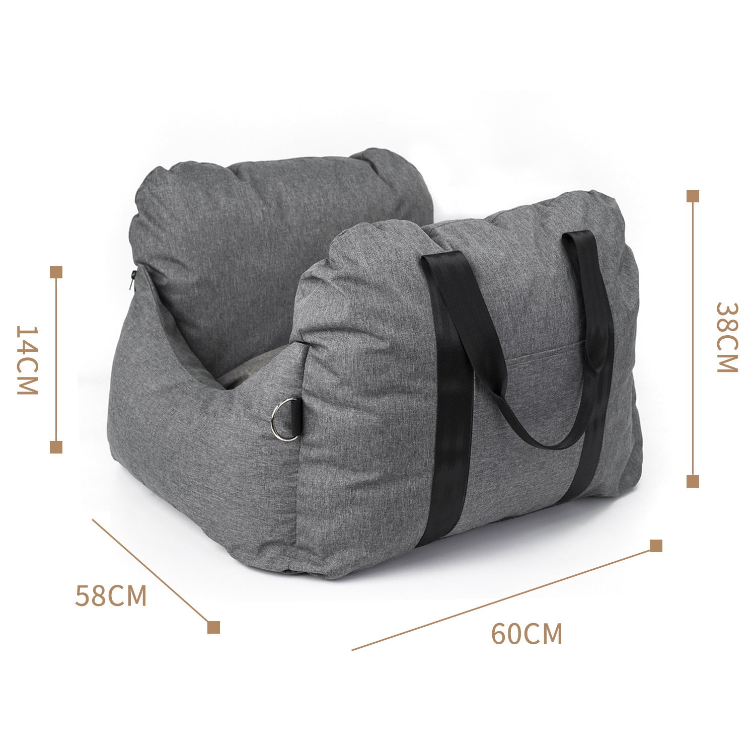 2-in-1 Pet Car Booster Seat & Travel Bed - Removable, Non-Slip, for Small Dogs & Cats(Grey)