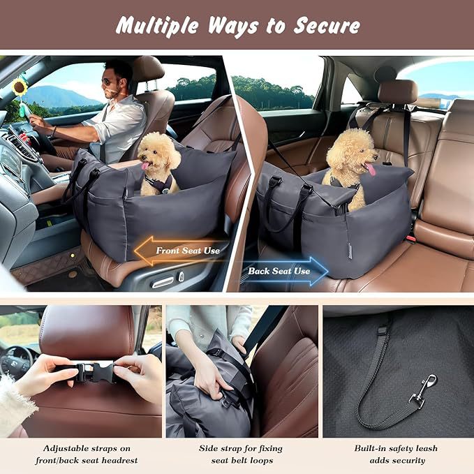 2-in-1 Pet Car Booster Seat & Travel Bed - Removable, Non-Slip, for Small Dogs & Cats(Grey)