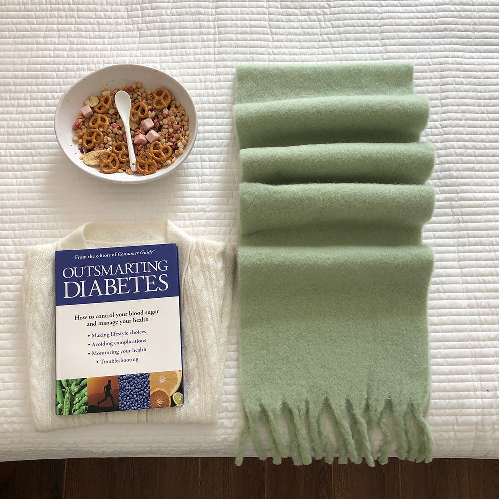 2pc Luxuriously Soft Winter Scarf with Tassel Fringe - Ultra Cozy &amp; Warm Neck Wrap(Mint)