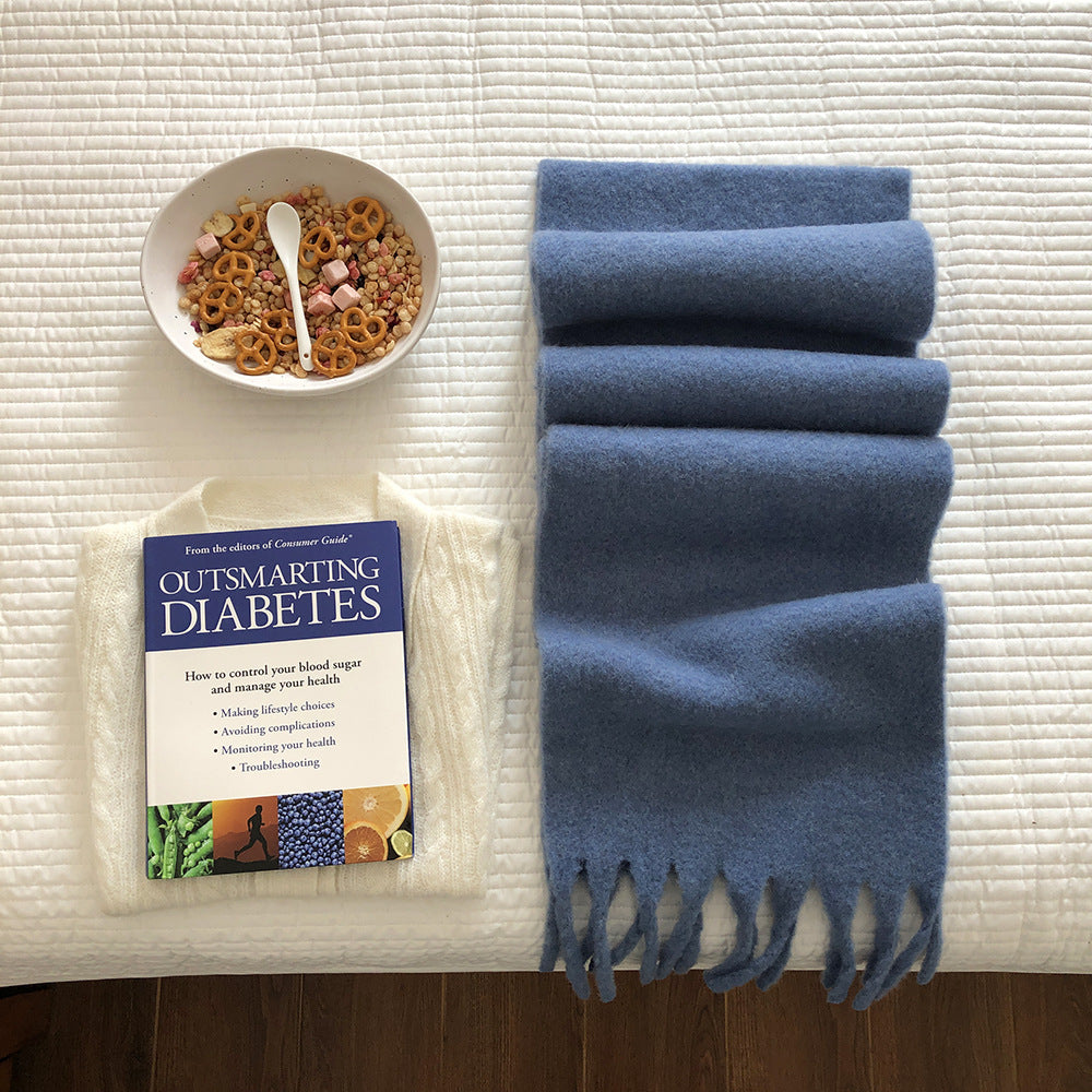 2pc Luxuriously Soft Winter Scarf with Tassel Fringe - Ultra Cozy &amp; Warm Neck Wrap(Sky Blue)