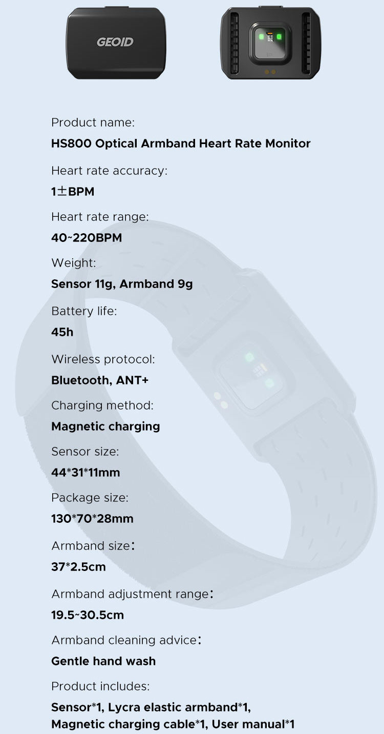 Optical Armband Heart Rate Monitor - Bluetooth & ANT+ Dual Protocol, IP67 Waterproof for Fitness Training(black)