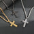 Men's Stainless Steel Layered Cross Pendant with Byzantine Chain - Fashion Statement Necklace(black)