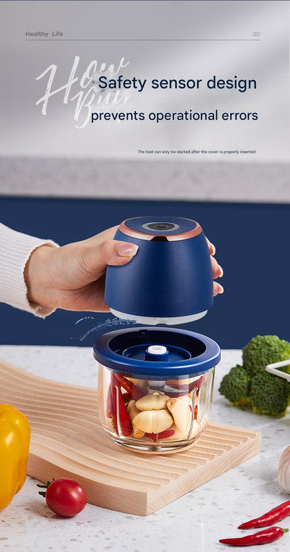 Electric Mini Garlic Chopper with Glass Bowl - USB Rechargeable, 6 Blades, Large Capacity(green)