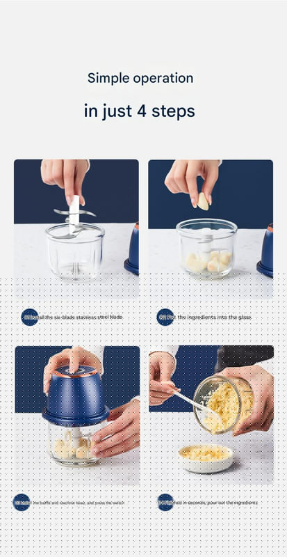 Electric Mini Garlic Chopper with Glass Bowl - USB Rechargeable, 6 Blades, Large Capacity(green)