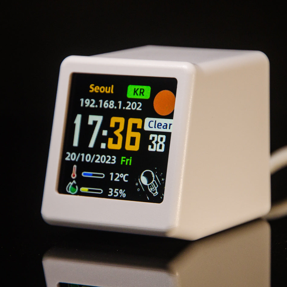 2pc Mini Smart Wi-Fi Weather Station Clock - Desktop Digital Clock with HD IPS Screen, Customizable GIF Display &amp; 3-Day Forecast(White)