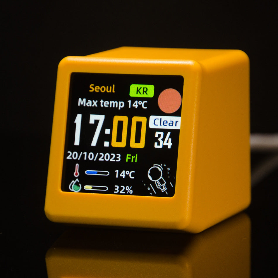 2pc Mini Smart Wi-Fi Weather Station Clock - Desktop Digital Clock with HD IPS Screen, Customizable GIF Display &amp; 3-Day Forecast(Yellow)