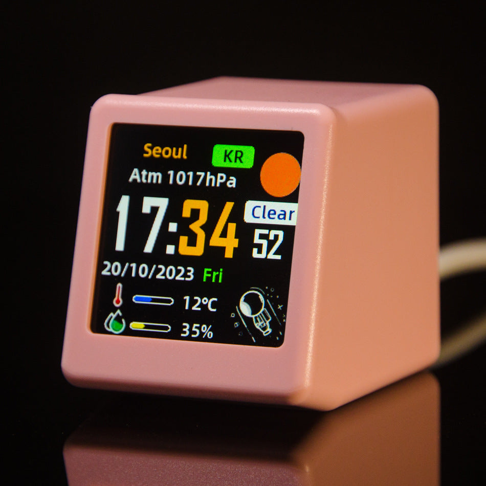 2pc Mini Smart Wi-Fi Weather Station Clock - Desktop Digital Clock with HD IPS Screen, Customizable GIF Display &amp; 3-Day Forecast(Pink)