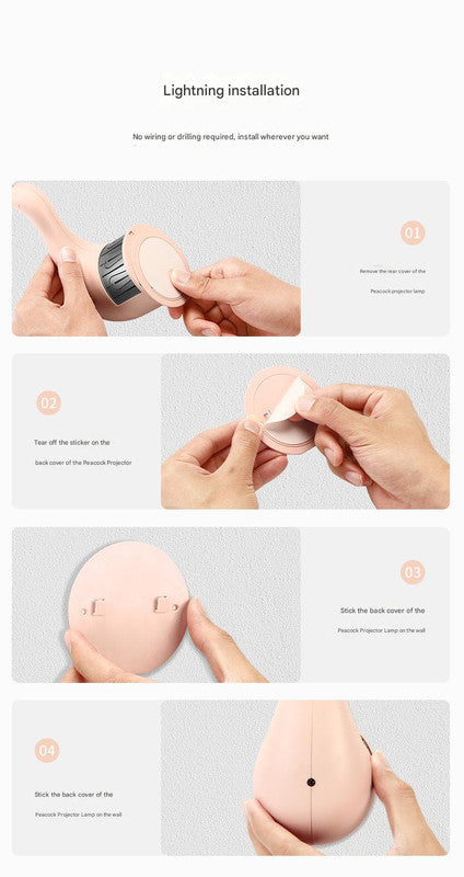 Peacock Projection LED Night Light - Multi-Color Atmosphere Lamp with Remote & Touch Control, USB Rechargeable(white)