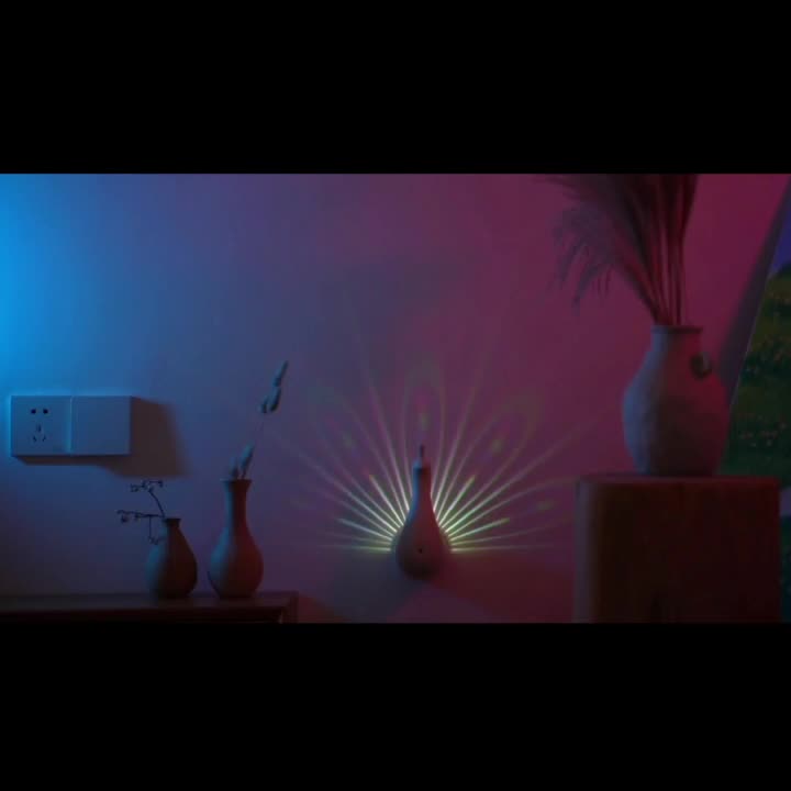 Peacock Projection LED Night Light - Multi-Color Atmosphere Lamp with Remote & Touch Control, USB Rechargeable(pink)