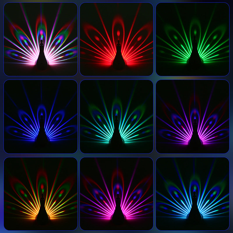 Peacock Projection LED Night Light - Multi-Color Atmosphere Lamp with Remote & Touch Control, USB Rechargeable(pink)